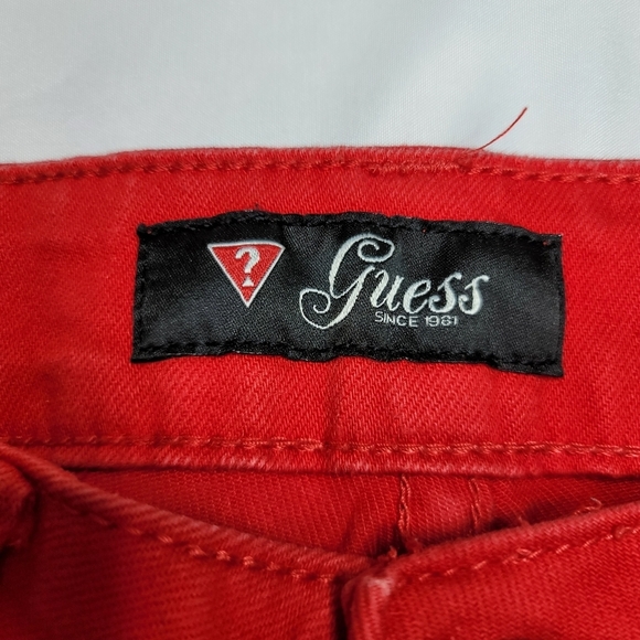 Guess Super Short Red Jean Shorts Juniors Size 25 - Picture 3 of 10